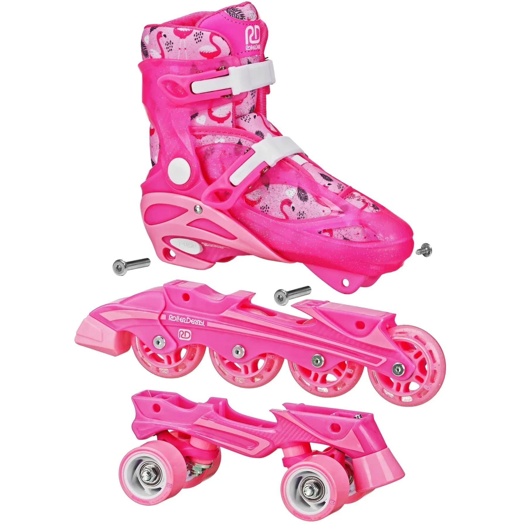 Patines Combo 2 en 1 Roller Derby Sprinter para Niña, Patines en Línea y de 4 Ruedas (Quad), Flamingo (Talla 3-6)