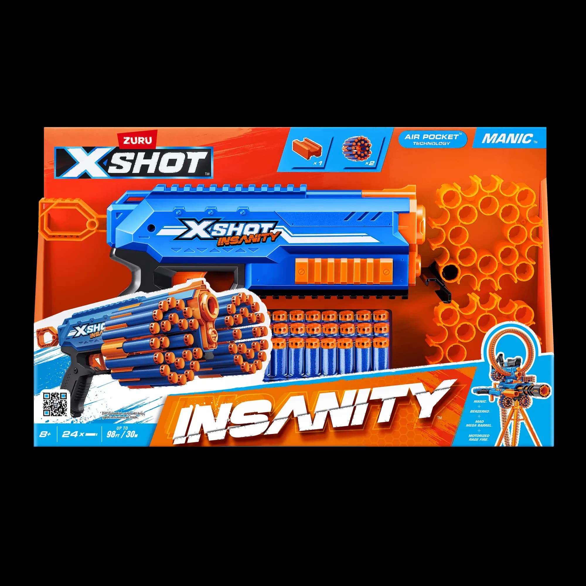 Pistola de Dardos de Plástico XSHOT Insanity Manic, Tecnología Air Pocket, Juguete Exterior de ZURU