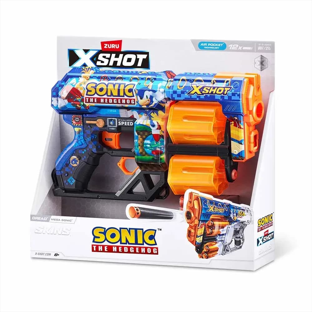 Pistola XSHOT Skins Dread - Skin Mega Sonic (12 Dardos) de ZURU, Juguete Exterior para Edades 8+
