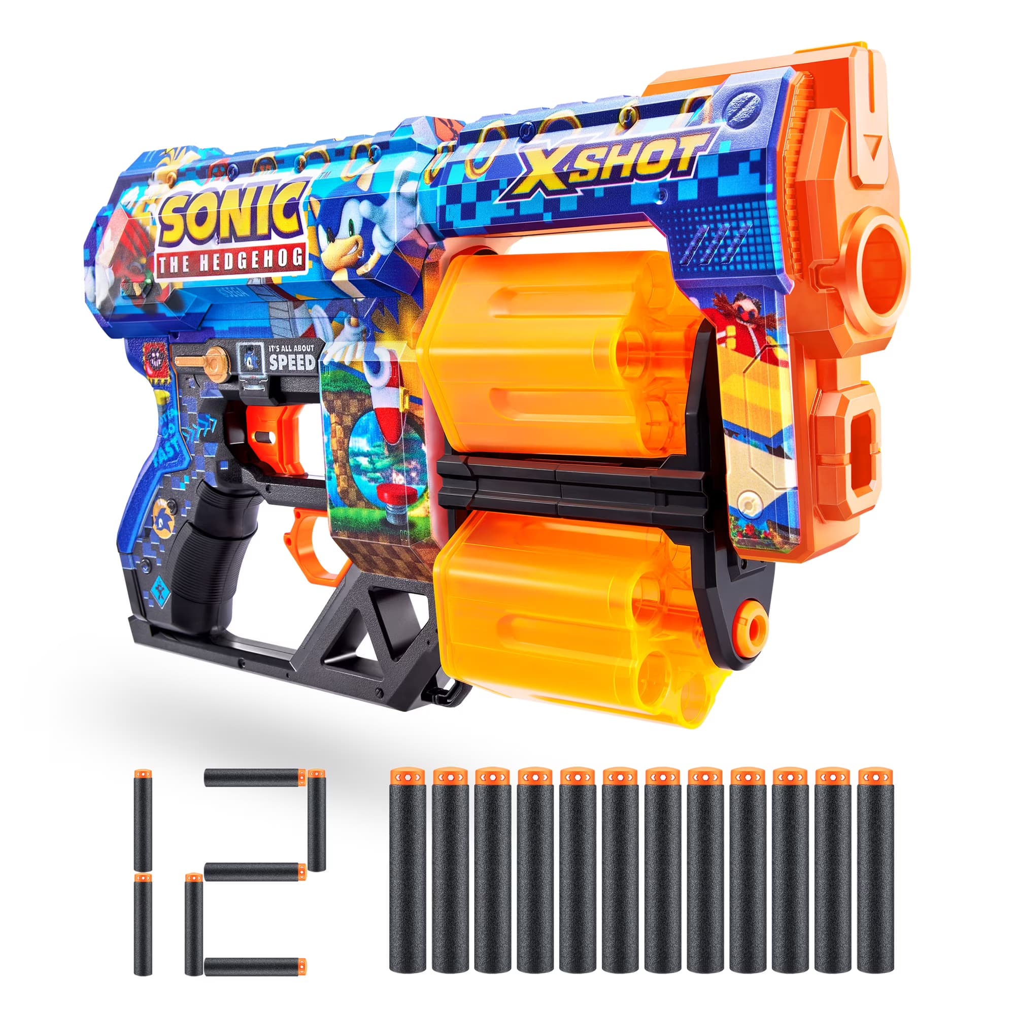 Pistola XSHOT Skins Dread - Skin Mega Sonic (12 Dardos) de ZURU, Juguete Exterior para Edades 8+
