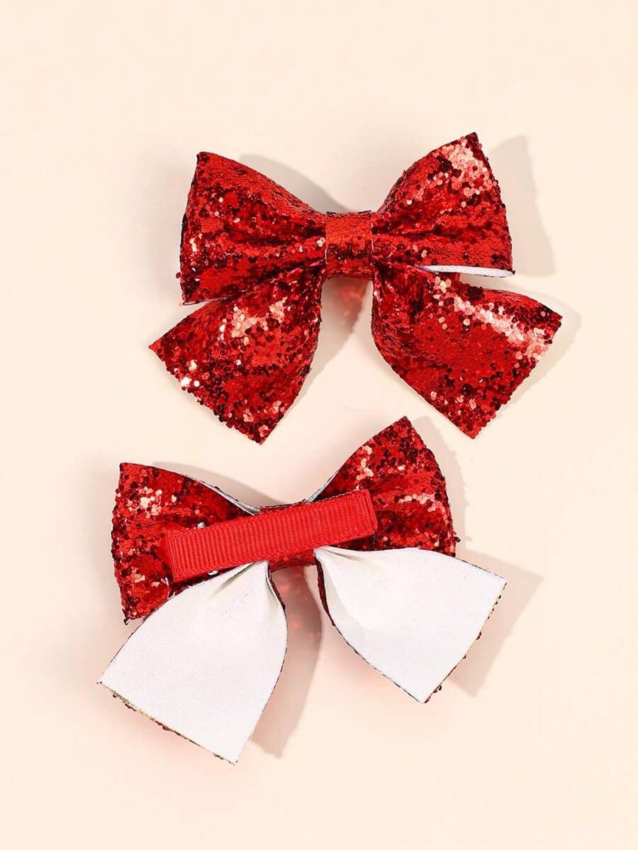 Set de 2 Ganchos para el Cabello con Lazos Brillantes para Niñas – Lazo Rojo con Lentejuelas