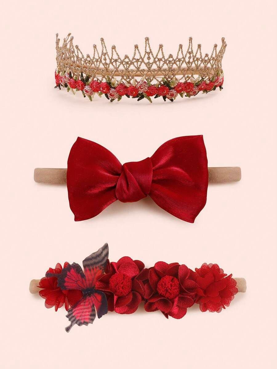 Set de 3 Cintas Elásticas para Bebé con Mariposas, Flores y Lazos – Ideal para Festividades y San Valentín
